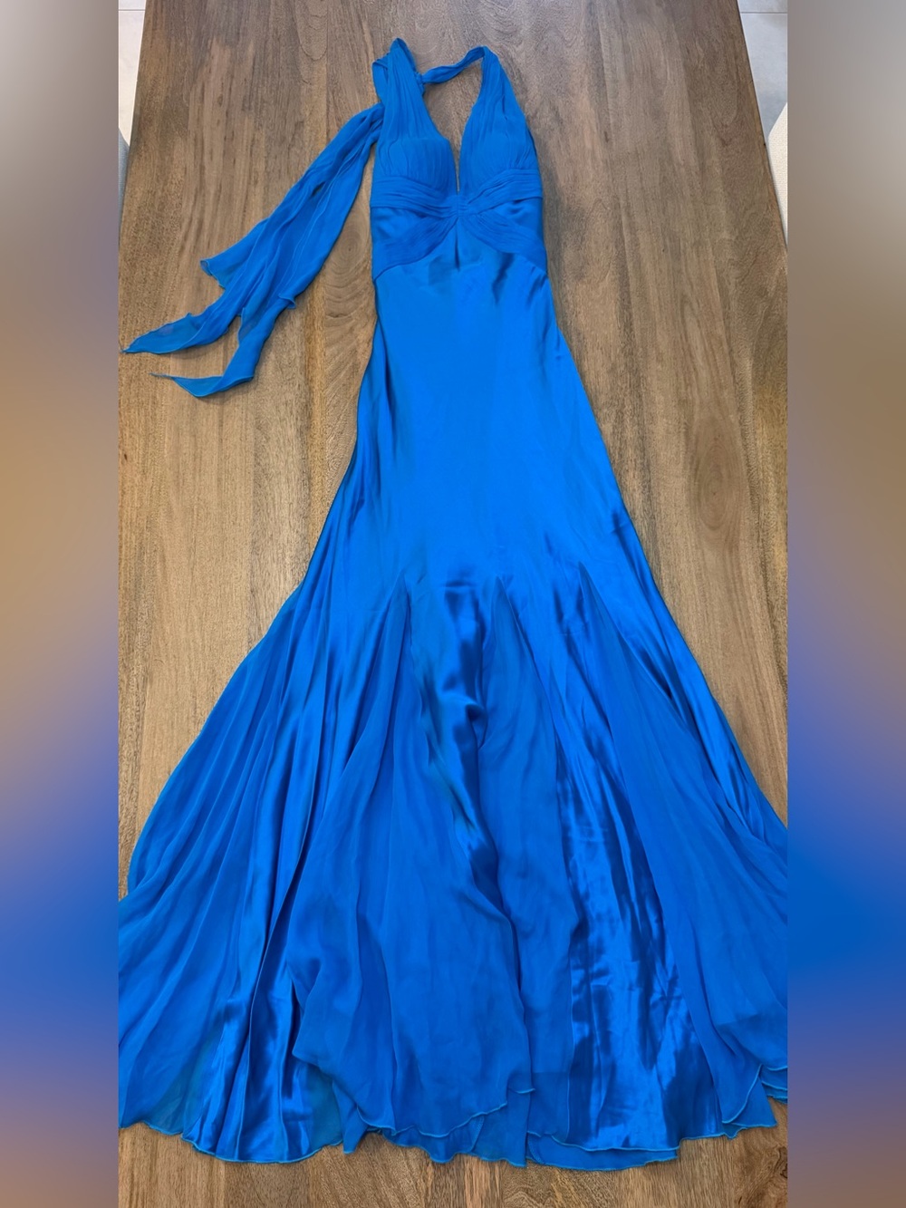 Cache Cobalt Blue Halter Prom Dress